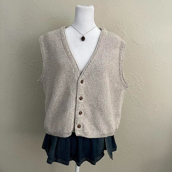 vintage 90s beige preppy indie skate knit sweater vest - Picture 3 of 8